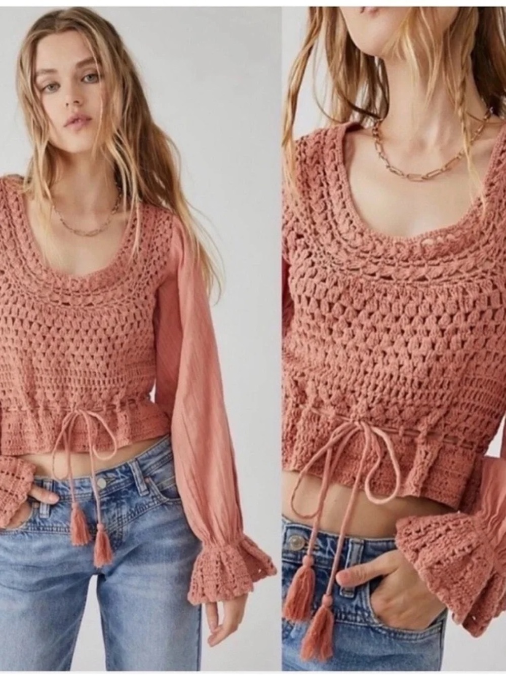 Free People Megan Crochet Top in Coral Sand